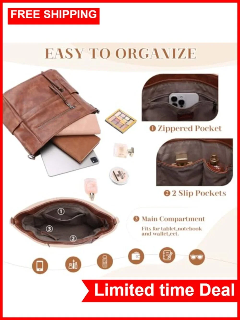 Large Hobo Purse for Women with RFID Wallet Set, Vegan Leather Shoulder